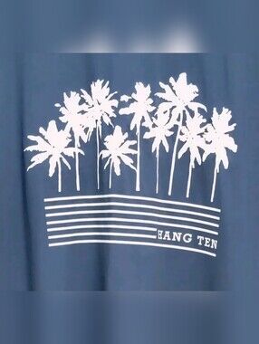 Hang Ten Mens Blue Gray Long Sleeve Costline Surf Tee Rare Palm Design UPF50 MED
